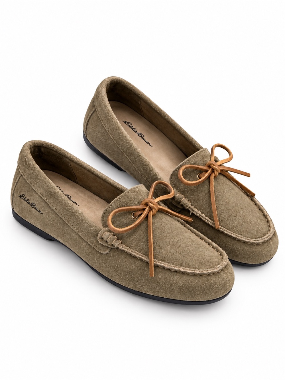 Eddie Bauer Womens 9.5 Brown Suede Leather Moccasin Loafers Bow Flat Slippers